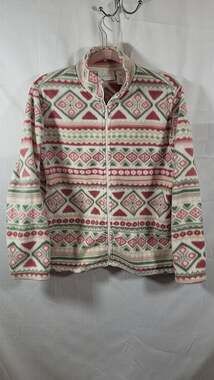 Alfred Dunner Vintage Full Zip Western Tribal Fair Isle Fleece Jacket with Sequi